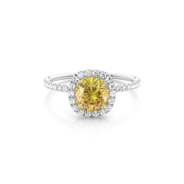 4 Prong Yellow Diamond Halo Engagement Ring