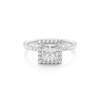 4 Prong Setting Side Stone Halo Engagement Ring