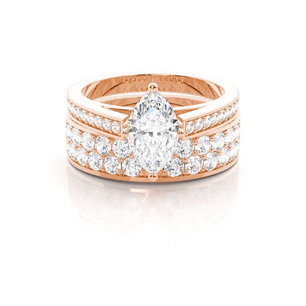 4 Prong Setting Studded Engagement Ring With Matching Band