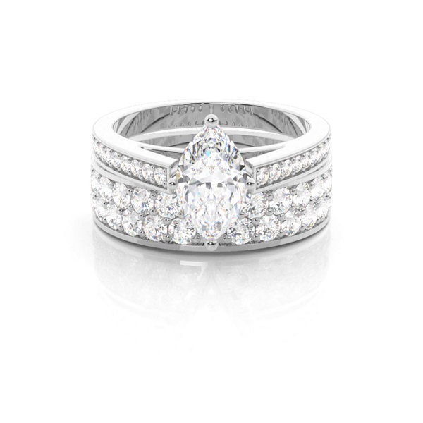 4 Prong Setting Studded Engagement Ring With Matching Band