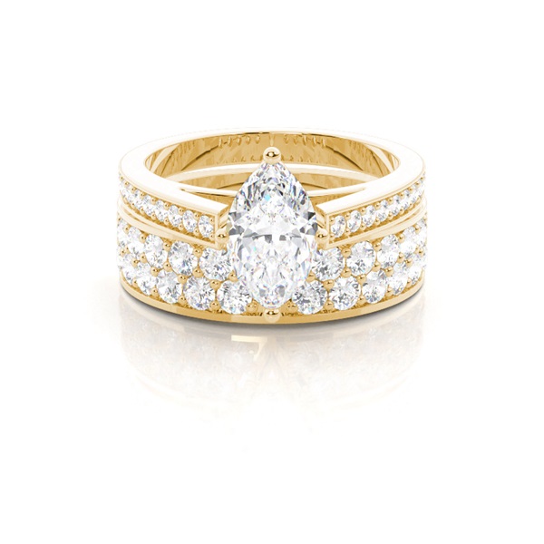 4 Prong Setting Studded Engagement Ring With Matching Band