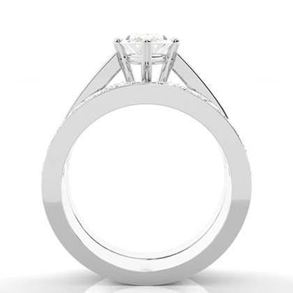 4 Prong Setting Studded Engagement Ring With Matching Band