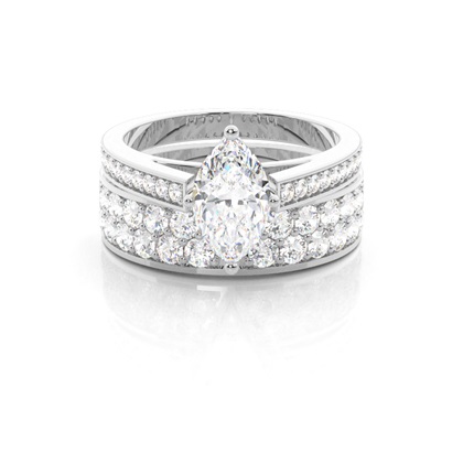 4 Prong Setting Studded Engagement Ring With Matching Band