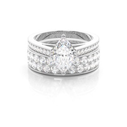4 Prong Setting Studded Engagement Ring With Matching Band