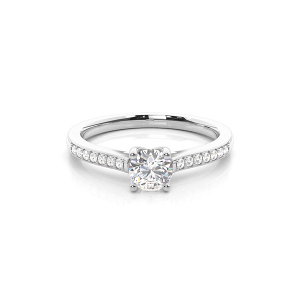 4 Prong Setting Studded Side Stone Engagement Ring