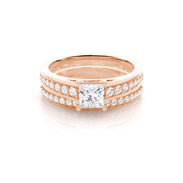 4 Prong Setting Studded Engagement Ring With Matching Band
