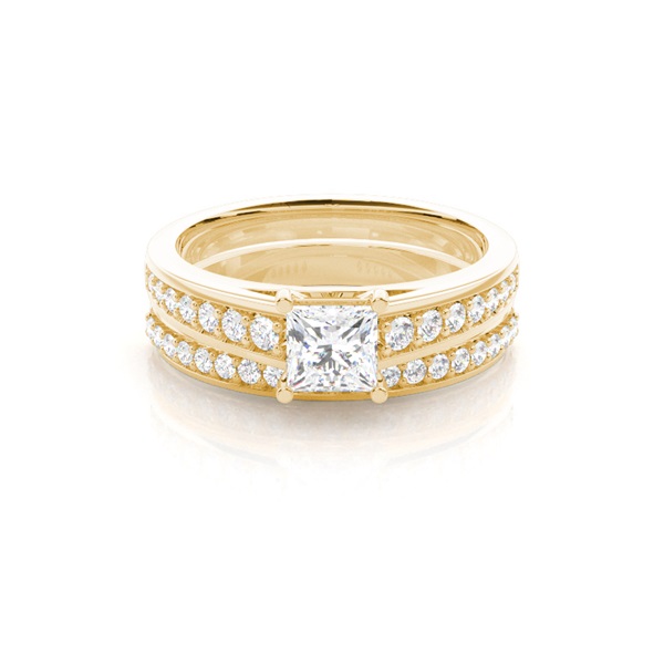 4 Prong Setting Studded Engagement Ring With Matching Band