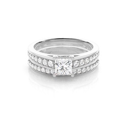 4 Prong Setting Studded Engagement Ring With Matching Band