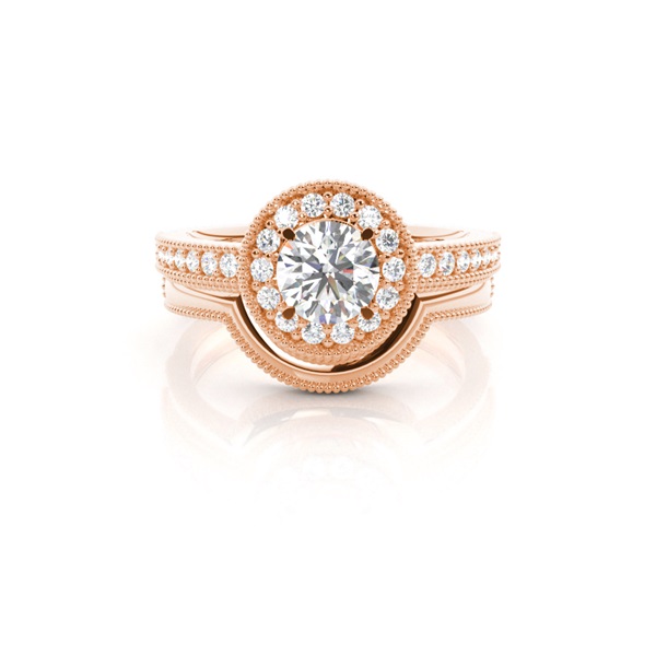 4 Prong Setting Studded Engagement Ring With Matching Band