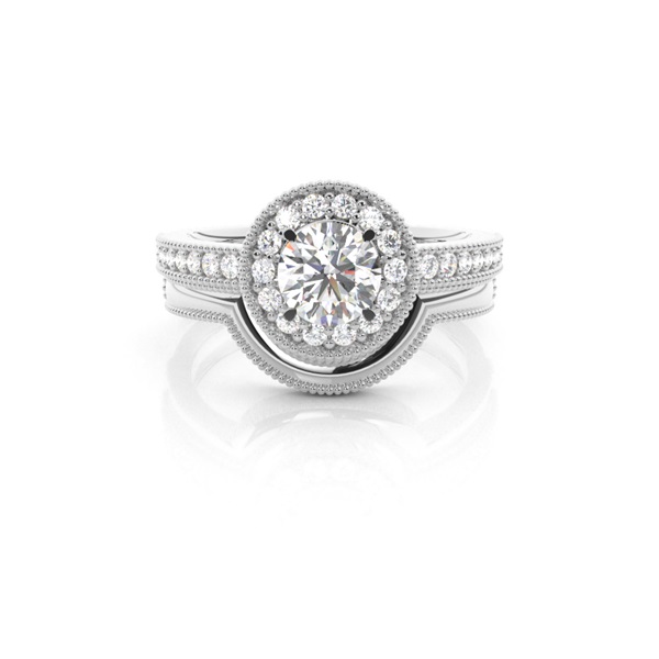 4 Prong Setting Studded Engagement Ring With Matching Band