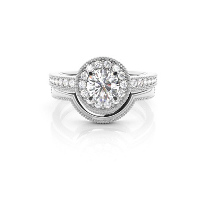 4 Prong Setting Studded Engagement Ring With Matching Band