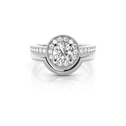 4 Prong Setting Studded Engagement Ring With Matching Band