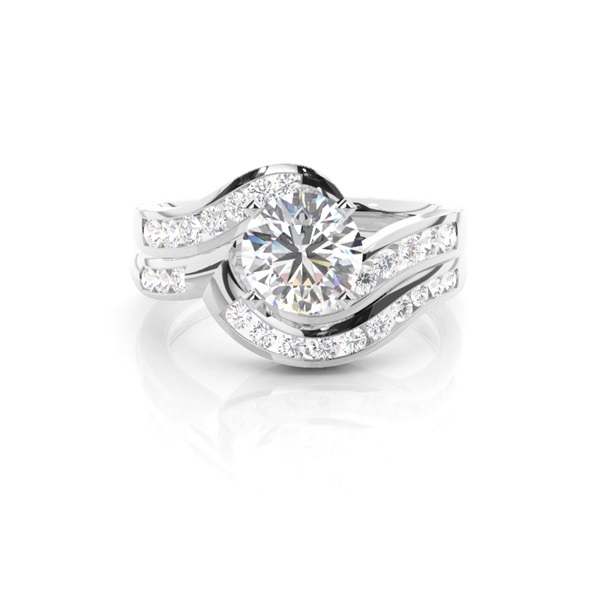 4 Prong Setting Studded Engagement Ring With Matching Band