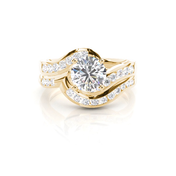4 Prong Setting Studded Engagement Ring With Matching Band