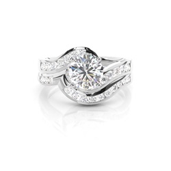 4 Prong Setting Studded Engagement Ring With Matching Band