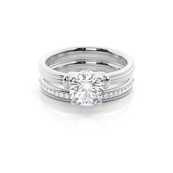 4 Prong Setting Plain Engagement Ring With Matching Band