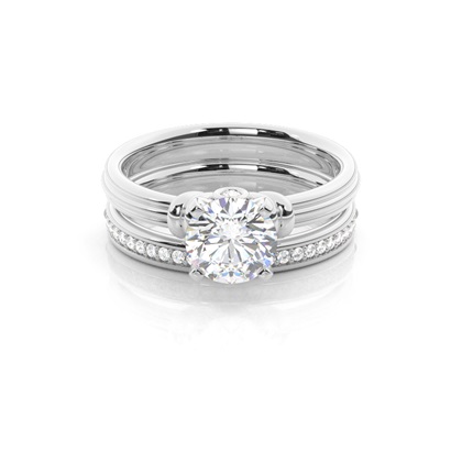 4 Prong Setting Plain Engagement Ring With Matching Band