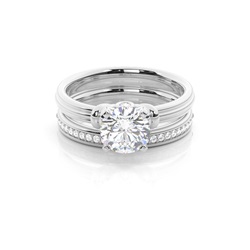 4 Prong Setting Plain Engagement Ring With Matching Band