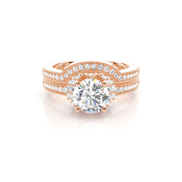 4 Prong Setting Studded Engagement Ring With Matching Band