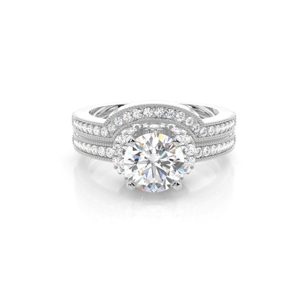 4 Prong Setting Studded Engagement Ring With Matching Band