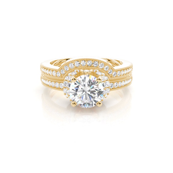 4 Prong Setting Studded Engagement Ring With Matching Band
