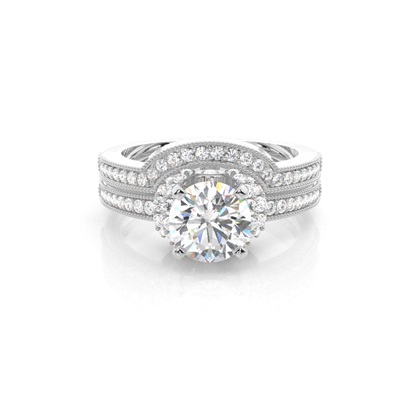 4 Prong Setting Studded Engagement Ring With Matching Band