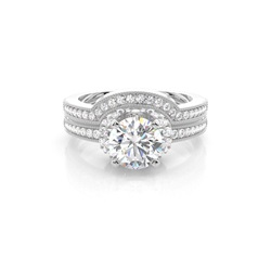 4 Prong Setting Studded Engagement Ring With Matching Band