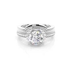 4 Prong Setting Studded Engagement Ring With Matching Band