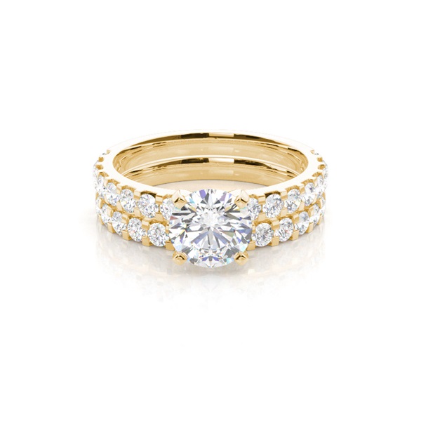 4 Prong Setting Studded Engagement Ring With Matching Band