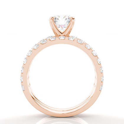 Round Rose Gold Bridal Engagement and Wedding Bands Ring Sets