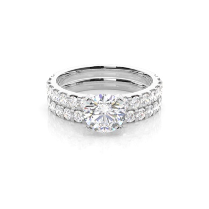 4 Prong Setting Studded Engagement Ring With Matching Band