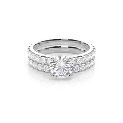 4 Prong Setting Studded Engagement Ring With Matching Band
