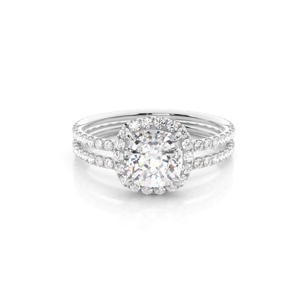 White Gold Cushion Bridal Set Diamond Engagement Ring