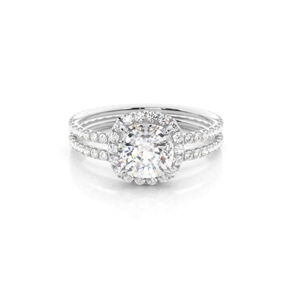 White Gold Cushion Bridal Set Diamond Engagement Ring