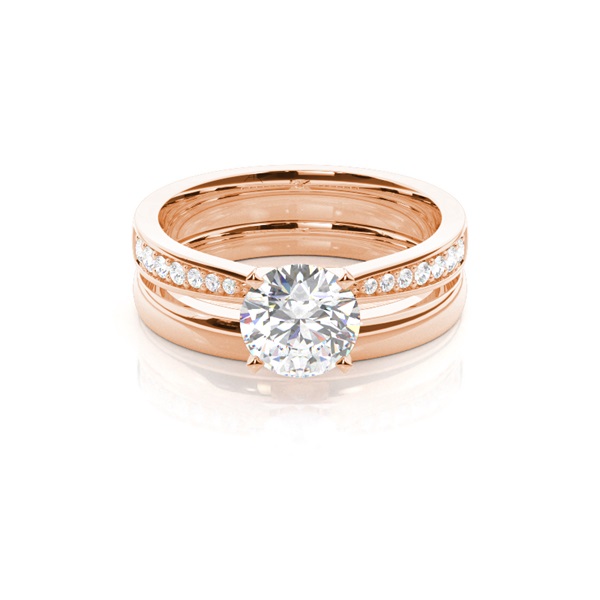 4 Prong Setting Studded Engagement Ring With Matching Band