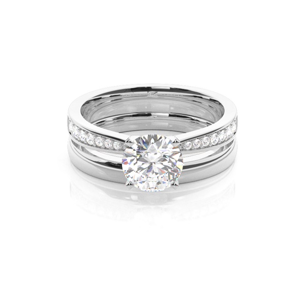 4 Prong Setting Studded Engagement Ring With Matching Band