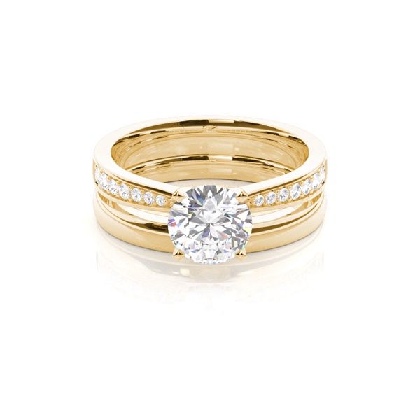 4 Prong Setting Studded Engagement Ring With Matching Band