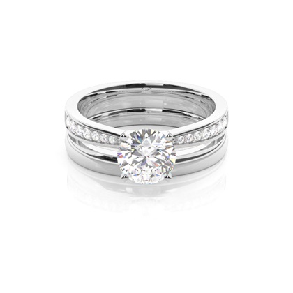 4 Prong Setting Studded Engagement Ring With Matching Band