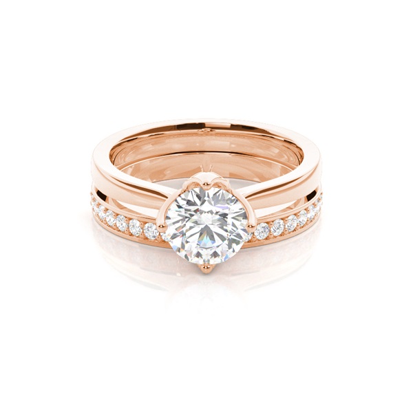 4 Prong Setting Plain Engagement Ring With Matching Band