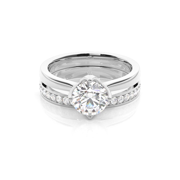 4 Prong Setting Plain Engagement Ring With Matching Band