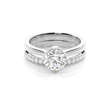 4 Prong Setting Plain Engagement Ring With Matching Band