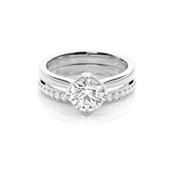 4 Prong Setting Plain Engagement Ring With Matching Band