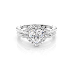 3 Prong Setting Studded Engagement Ring With Matching Band