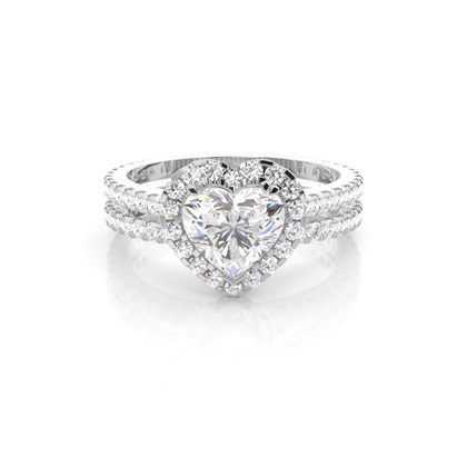 3 Prong Setting Studded Engagement Ring With Matching Band