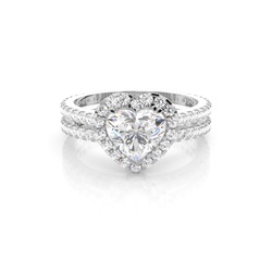 3 Prong Setting Studded Engagement Ring With Matching Band
