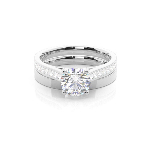 4 Prong Setting Studded Engagement Ring With Matching Band