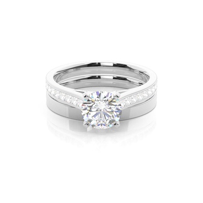 4 Prong Setting Studded Engagement Ring With Matching Band