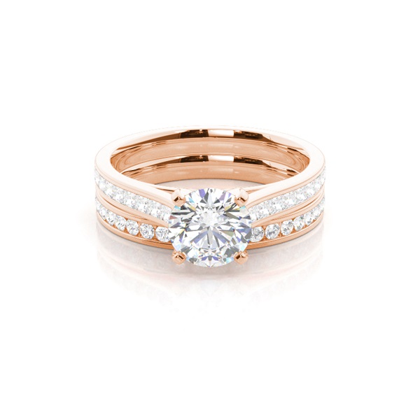 4 Prong Setting Studded Engagement Ring With Matching Band