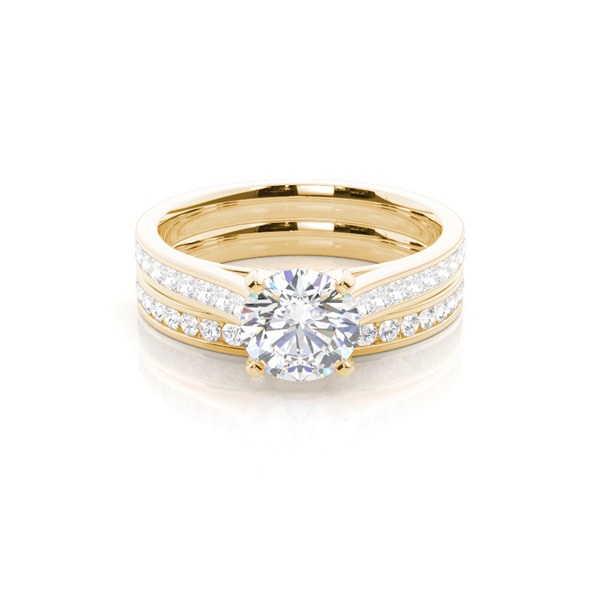 4 Prong Setting Studded Engagement Ring With Matching Band