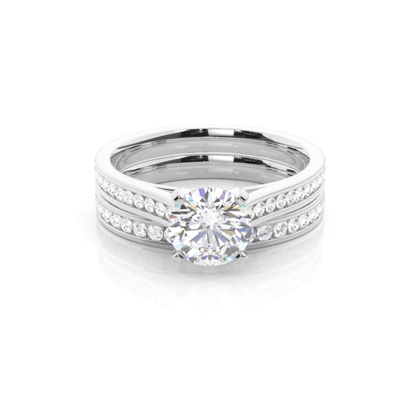 4 Prong Setting Studded Engagement Ring With Matching Band
